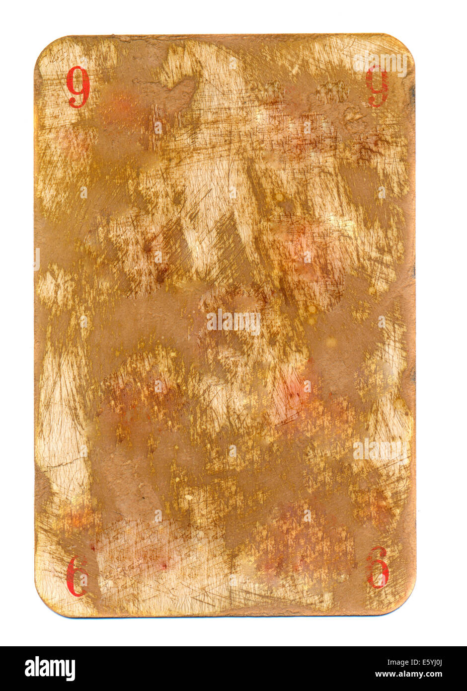 antique playing card grunge and empty paper background with number nine ...