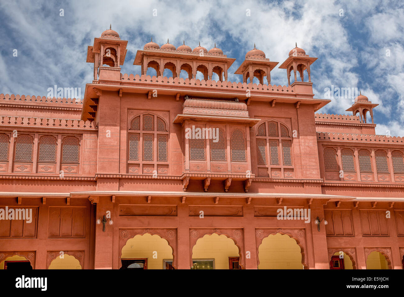India, Jaipur, June 2014: House in Jaipur from red sandstone with blue sky Stock Photo