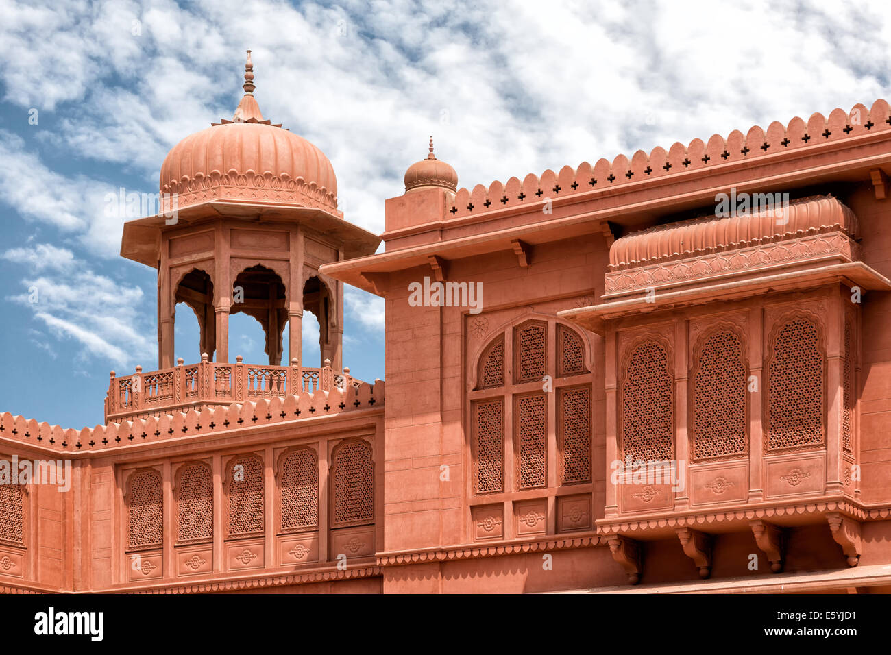 India, Jaipur, June 2014: House in Jaipur from red sandstone with blue sky Stock Photo