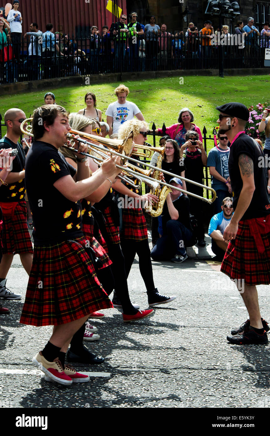 Scottish brass band in the parade at the start of the Carnival, part of