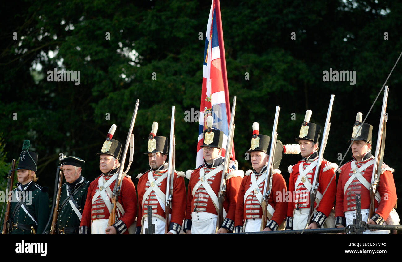 Musket soldiers at the Battle Proms, Highclere Castle, Newbury, Berkshire, England, UK. Stock Photo