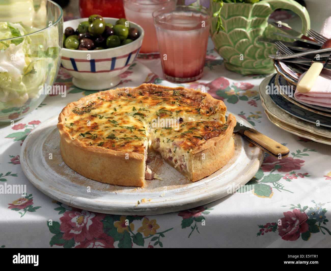 Quiche ham cheese chive tart Stock Photo Alamy