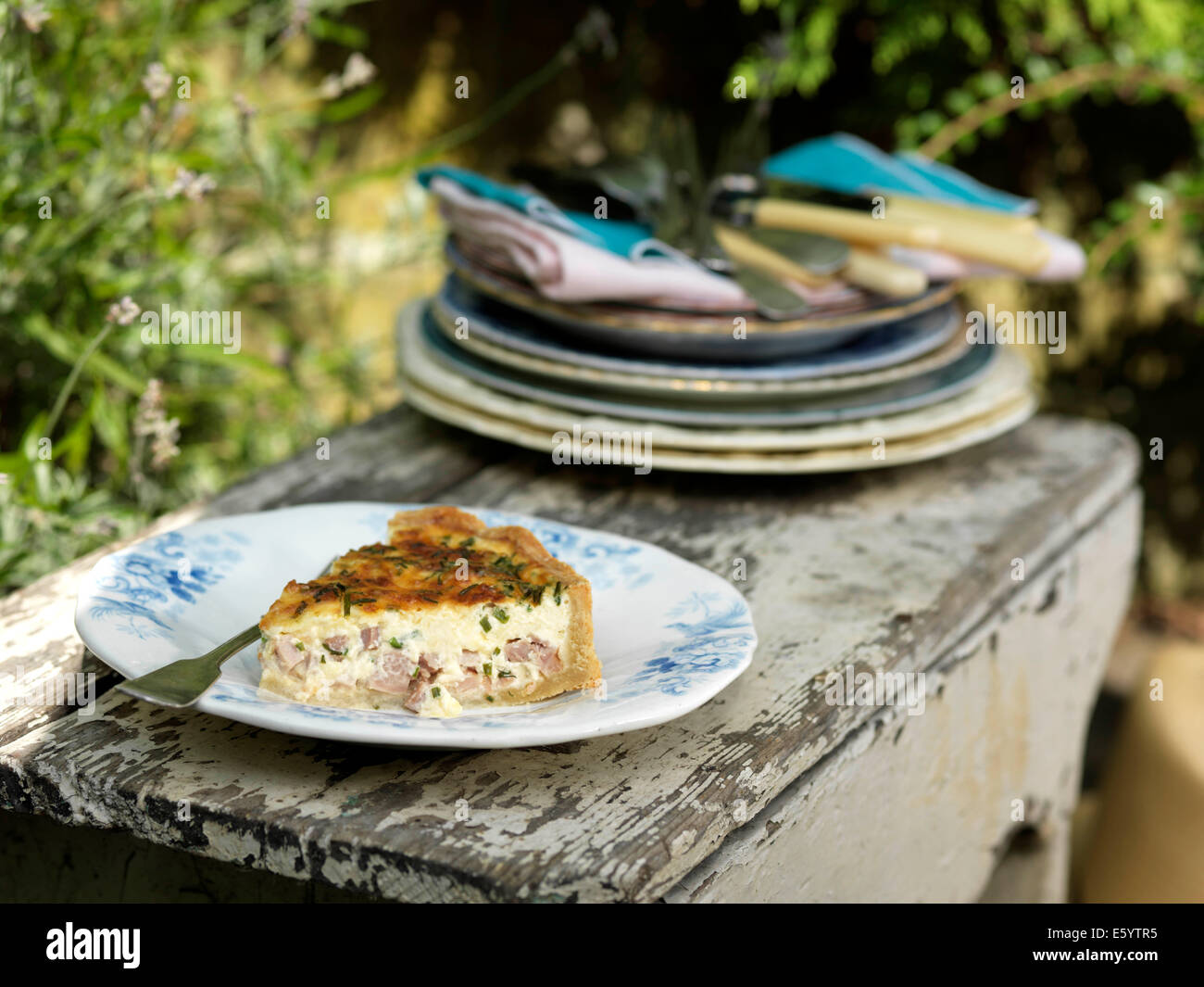 Slice of quiche Stock Photo