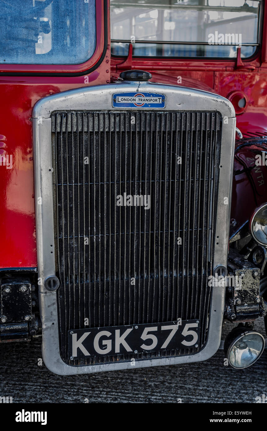 RouteMaster Bus front radiator grille, taken at the London Transport Museum Depot Stock Photo