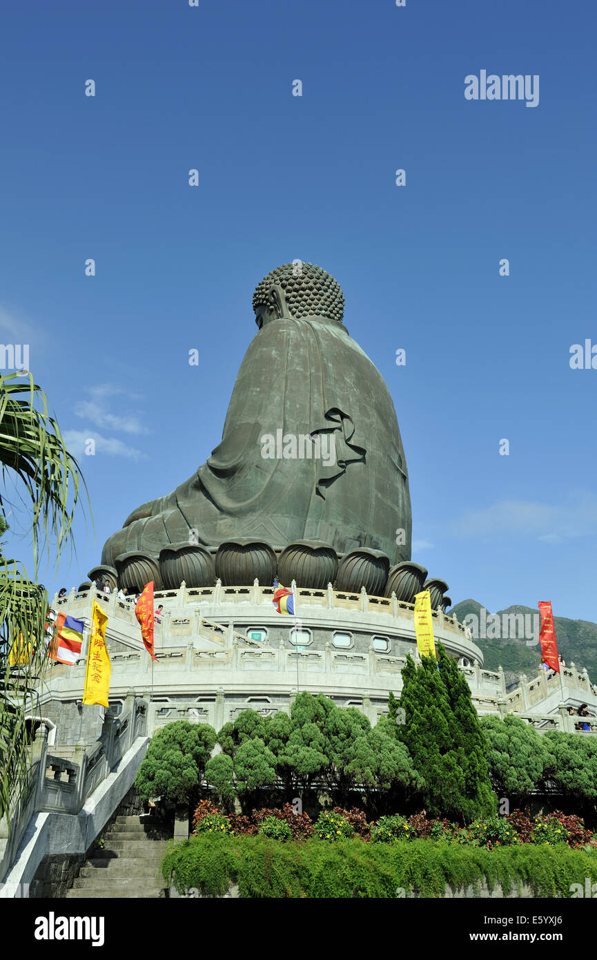 Rear view of the Tian Tan Buddha, showing intricately detailed folds in the Buddha's cloak. Ngong Ping, Lantau Island, Hong Kong Stock Photo