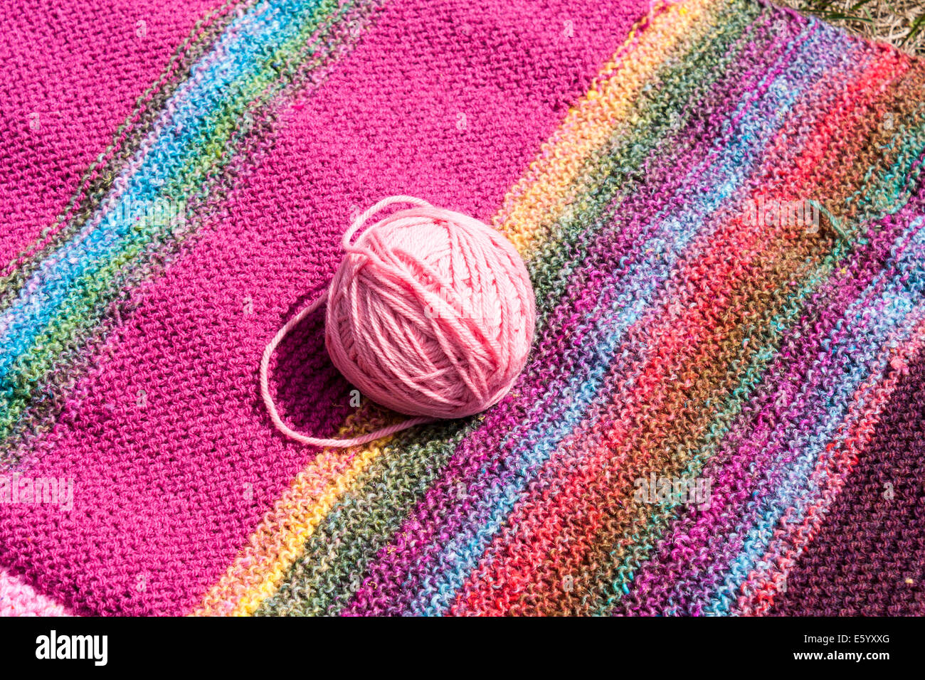 Ball Of Wool On A Knitted Scarf Stock Photo 72528584 Alamy