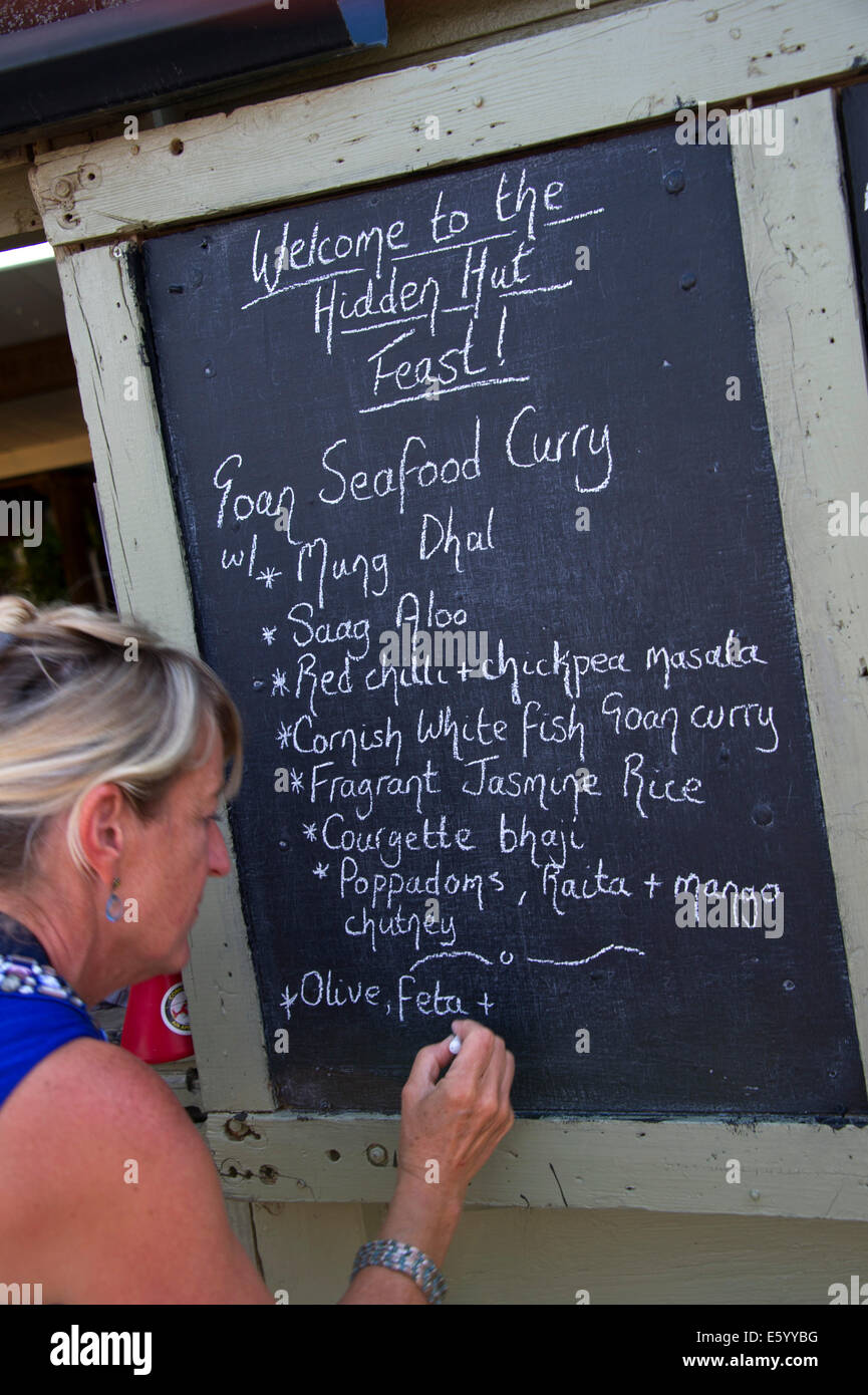 Hidden Hut,Portcurnick Beach,Cornwall, UK,a beachside cafe and restaurant,which hosts'feast nights',here it's curry night.a UK Stock Photo
