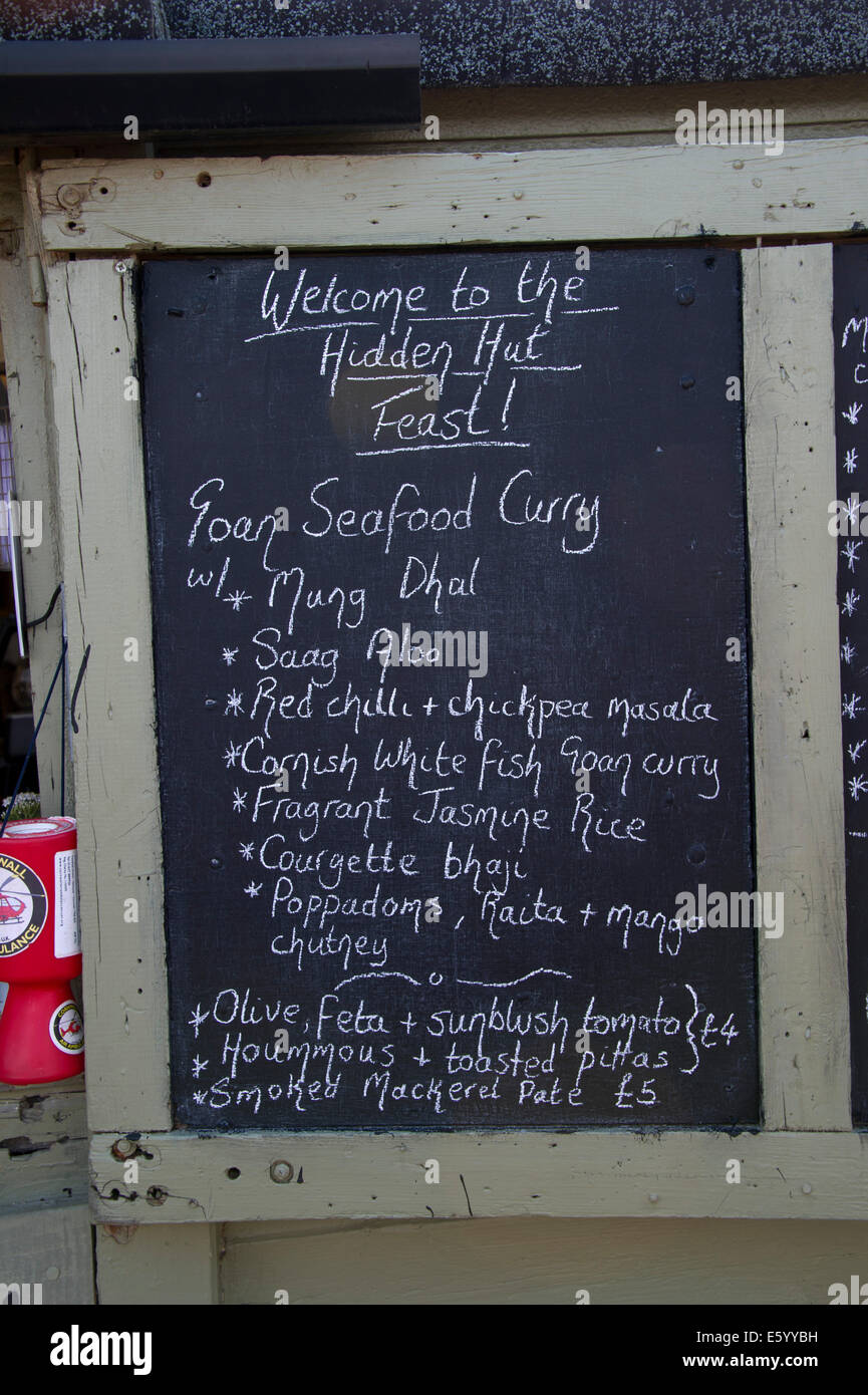 Hidden Hut,Portcurnick Beach,Cornwall, UK,a beachside cafe and restaurant,which hosts'feast nights',here it's curry night.a UK Stock Photo