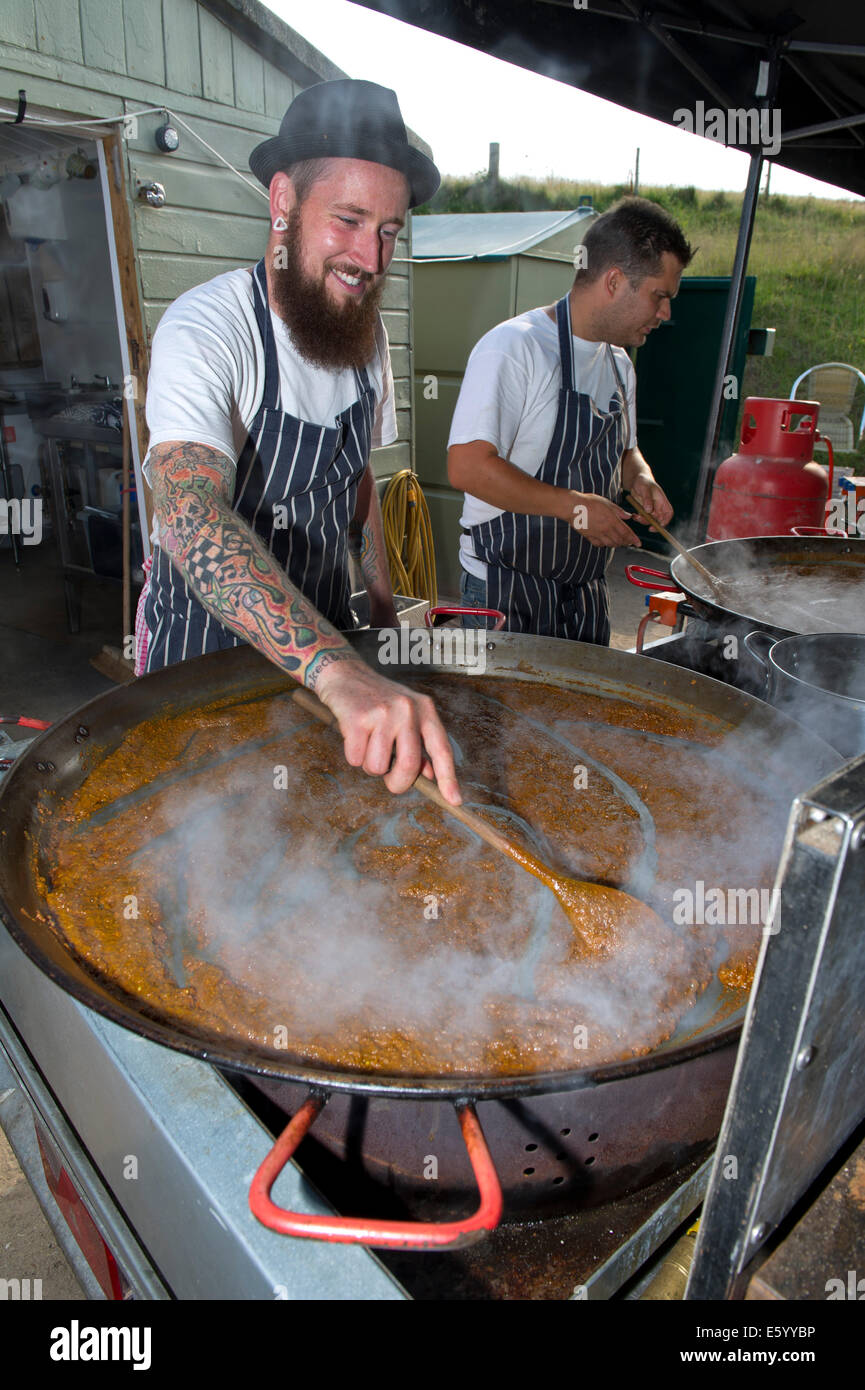 Hidden Hut,Portcurnick Beach,Cornwall, UK,a beachside cafe and restaurant,which hosts'feast nights',here it's curry night.a UK Stock Photo