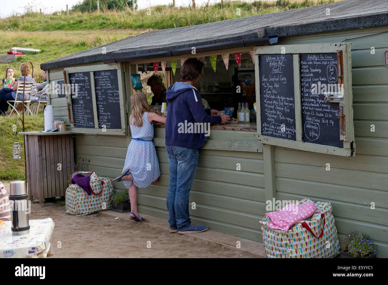 Hidden Hut,Portcurnick Beach,Cornwall, UK,a beachside cafe and restaurant,which hosts'feast nights',here it's curry night.a UK Stock Photo