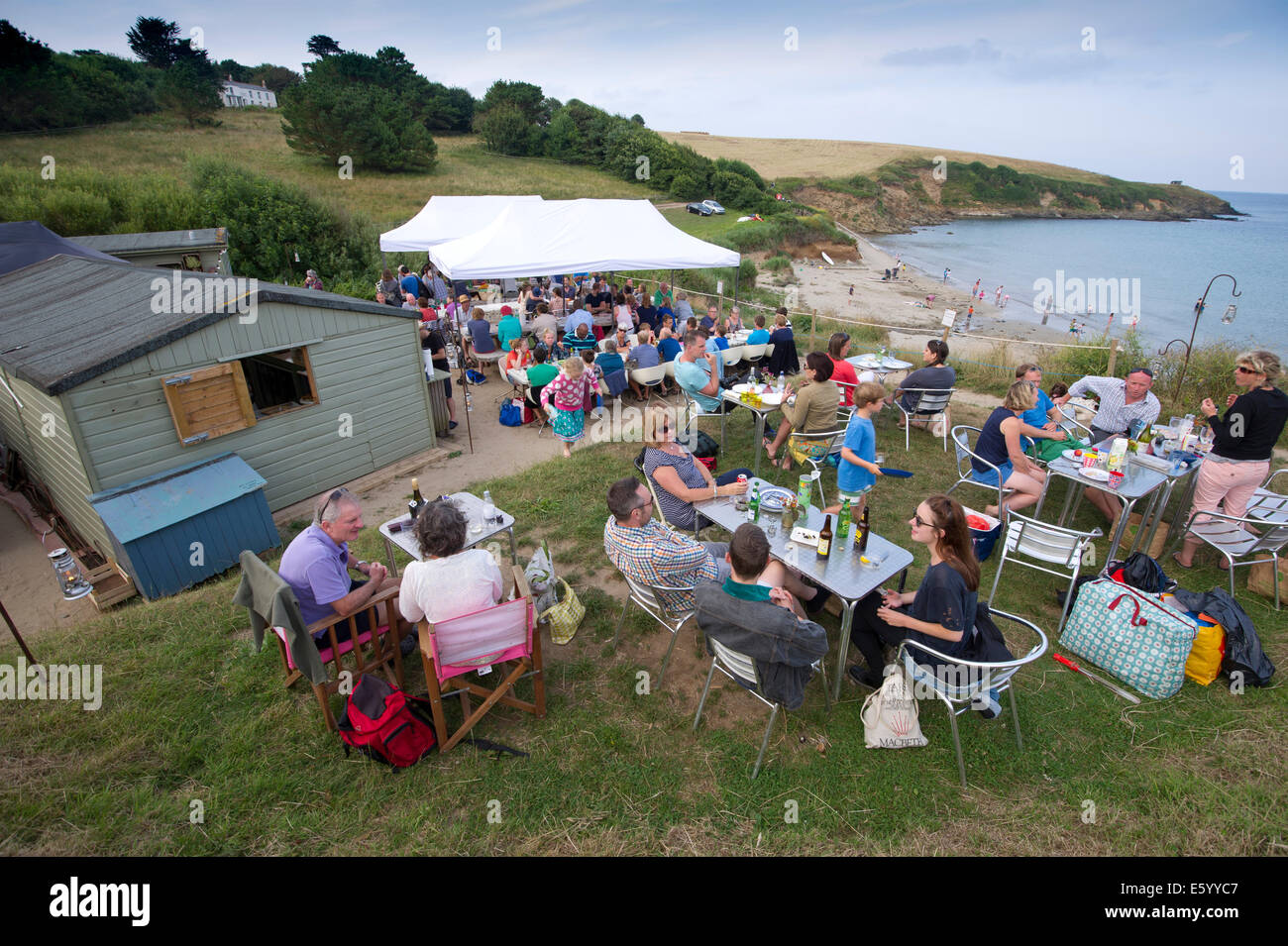 Hidden Hut,Portcurnick Beach,Cornwall, UK,a beachside cafe and restaurant,which hosts'feast nights',here it's curry night.a UK Stock Photo