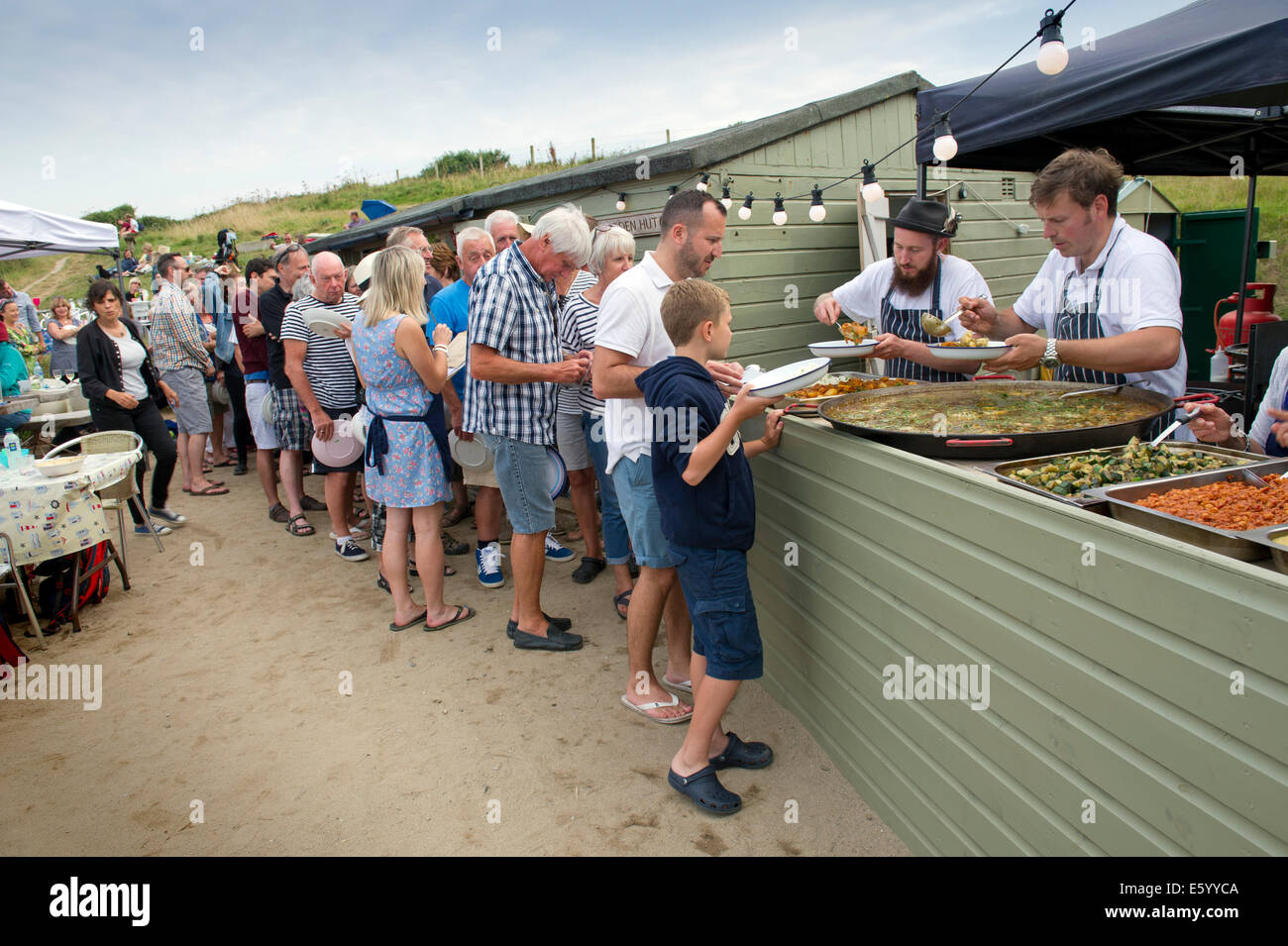 Hidden Hut,Portcurnick Beach,Cornwall, UK,a beachside cafe and restaurant,which hosts'feast nights',here it's curry night.a UK Stock Photo