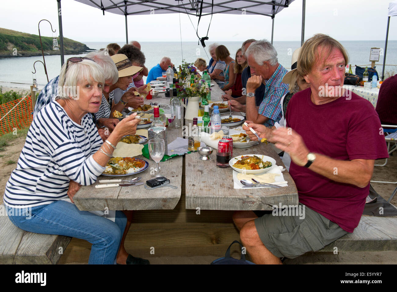 Hidden Hut,Portcurnick Beach,Cornwall, UK,a beachside cafe and restaurant,which hosts'feast nights',here it's curry night.a UK Stock Photo