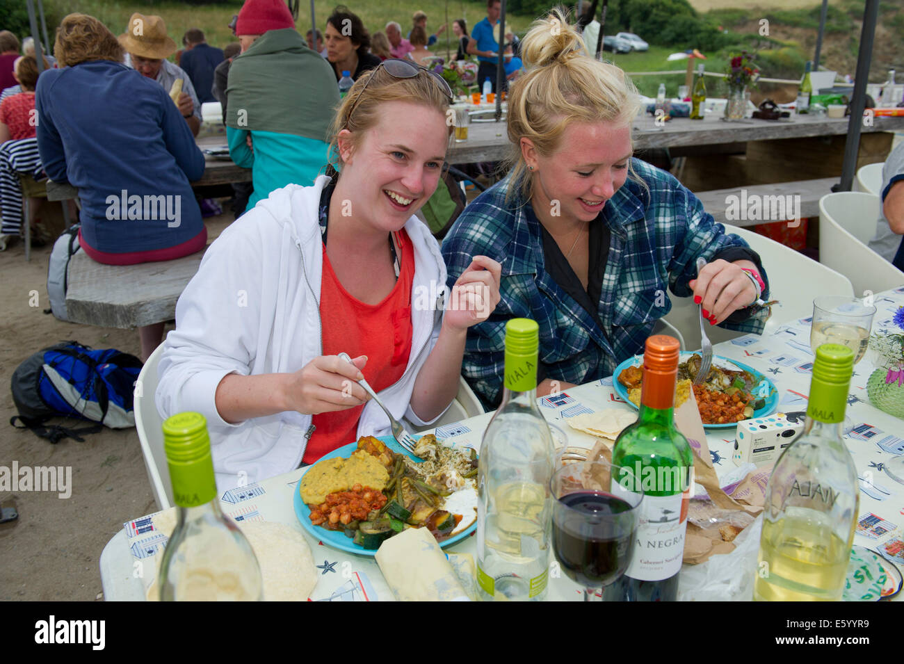 Hidden Hut,Portcurnick Beach,Cornwall, UK,a beachside cafe and restaurant,which hosts'feast nights',here it's curry night.a UK Stock Photo