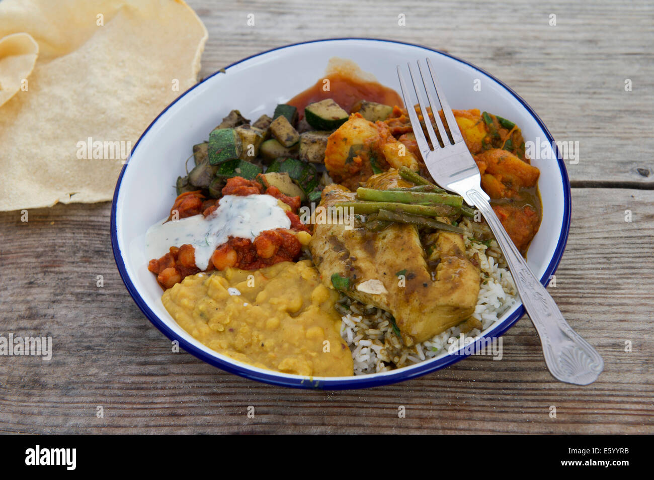 Hidden Hut,Portcurnick Beach,Cornwall, UK,a beachside cafe and restaurant,which hosts'feast nights',here it's curry night.a UK Stock Photo