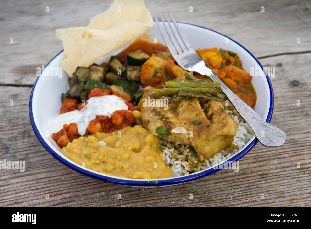 Hidden Hut,Portcurnick Beach,Cornwall, UK,a beachside cafe and restaurant,which hosts'feast nights',here it's curry night.a UK Stock Photo