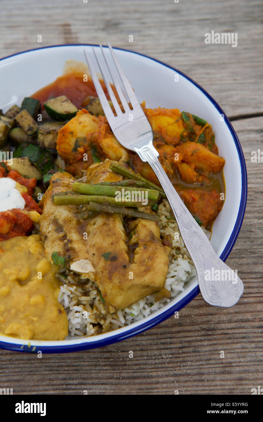 Hidden Hut,Portcurnick Beach,Cornwall, UK,a beachside cafe and restaurant,which hosts'feast nights',here it's curry night.a UK Stock Photo