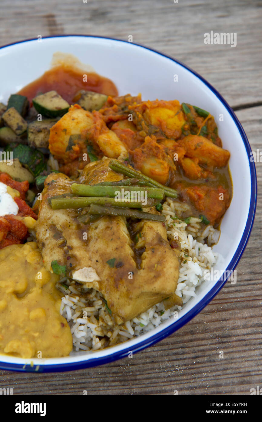 Hidden Hut,Portcurnick Beach,Cornwall, UK,a beachside cafe and restaurant,which hosts'feast nights',here it's curry night.a UK Stock Photo