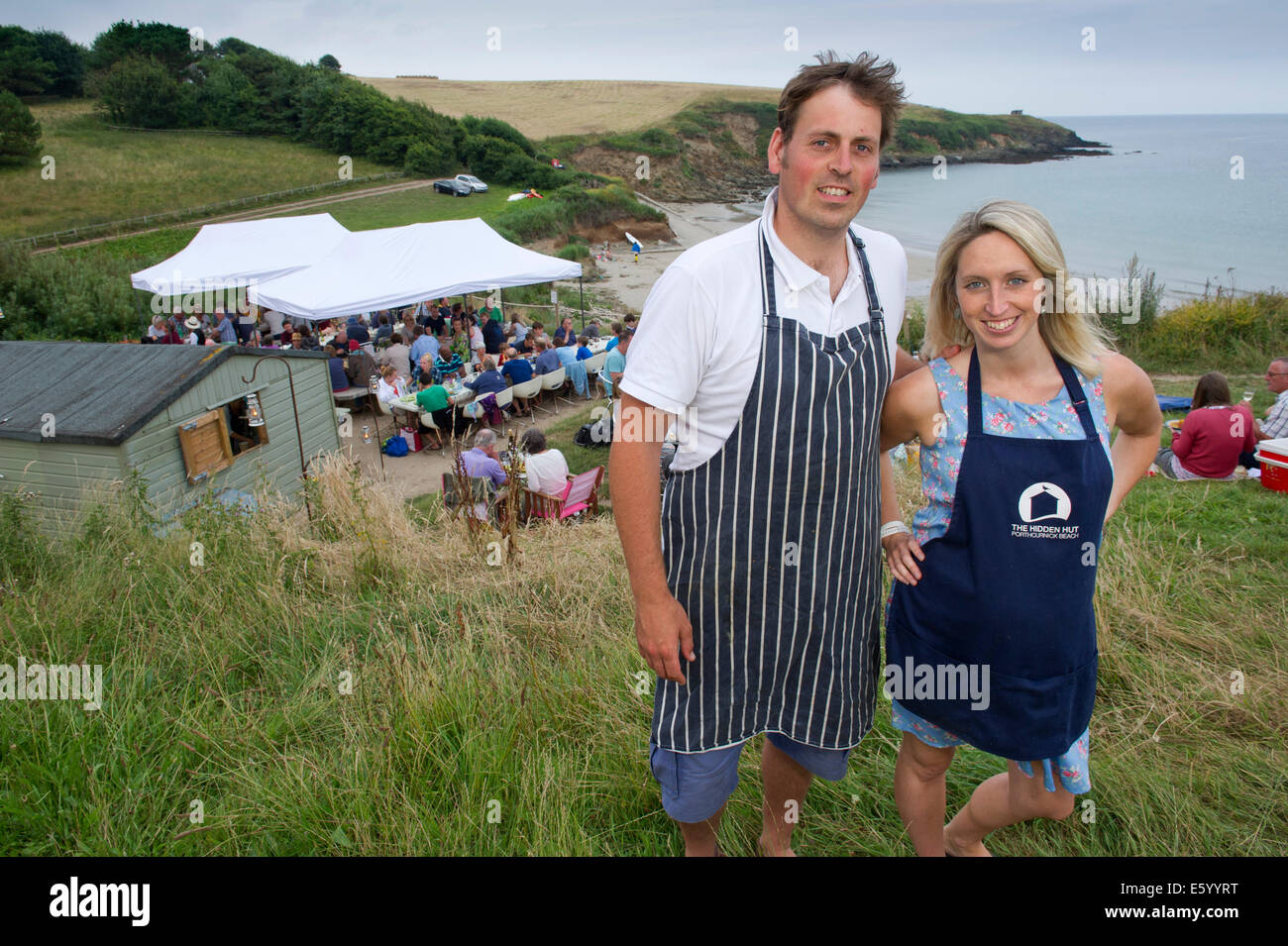 Hidden Hut,Portcurnick Beach,Cornwall, UK,a beachside cafe and restaurant,which hosts'feast nights',here it's curry night.a UK Stock Photo