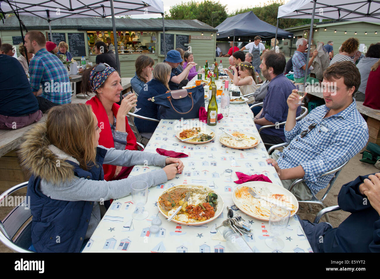 Hidden Hut,Portcurnick Beach,Cornwall, UK,a beachside cafe and restaurant,which hosts'feast nights',here it's curry night.a UK Stock Photo