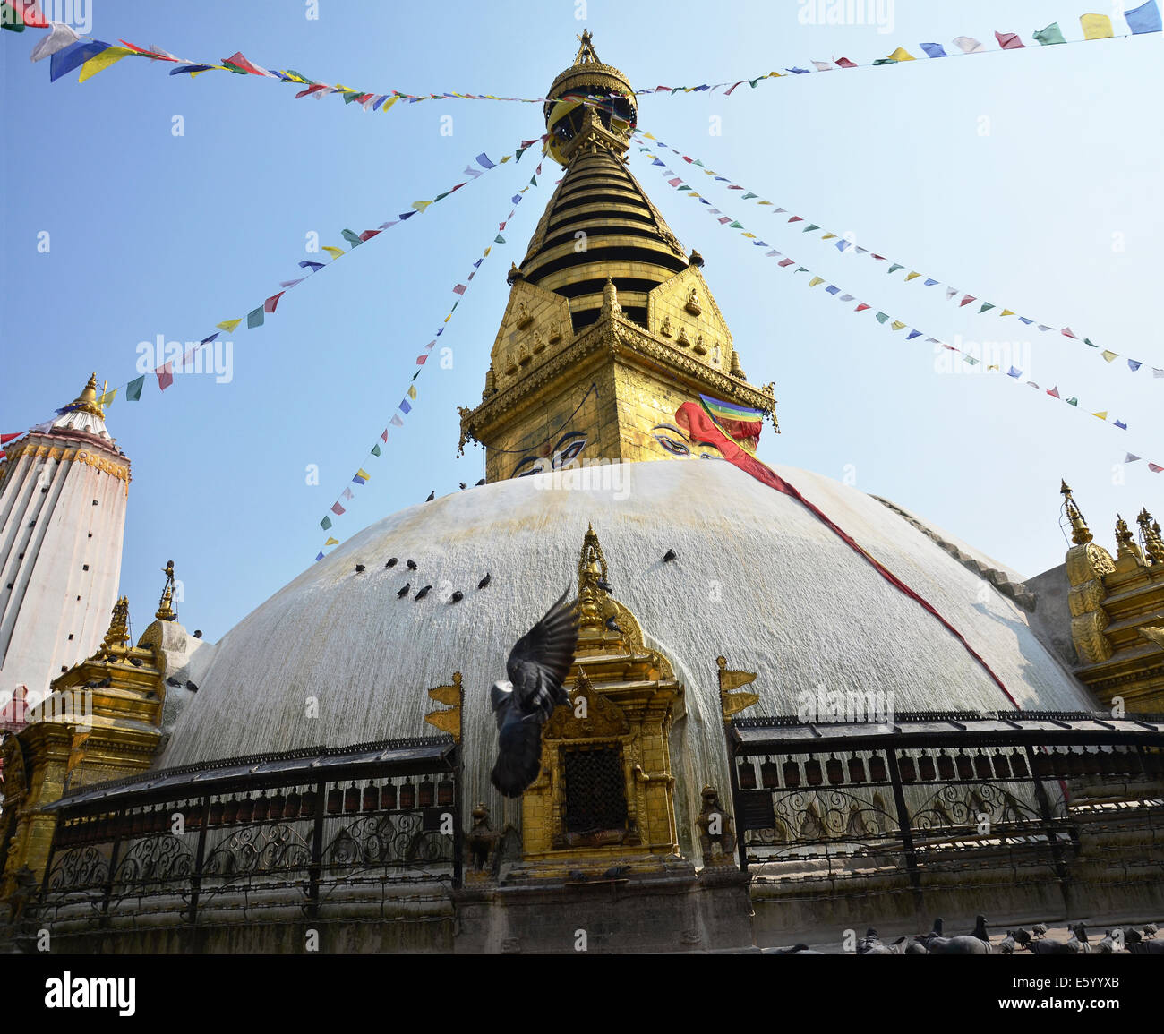 Swayambhunath Temple or Monkey Temple with Buddha eyes or Wisdom eyes ...
