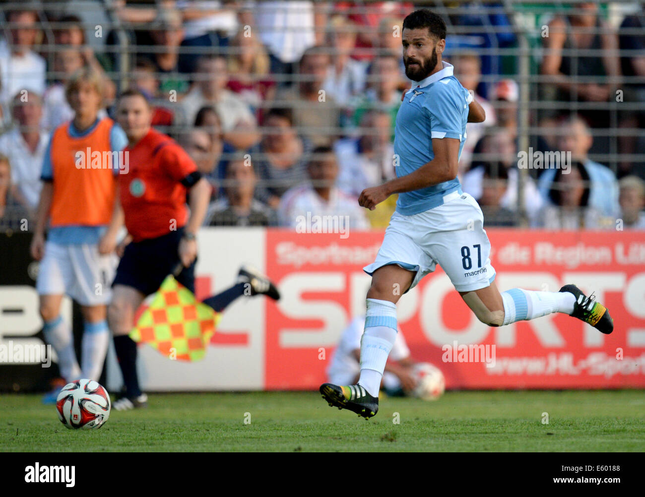 Luebeck, Germany. 08th Aug, 2014. Rome's Antonio Candreva in action during the soccer test match between Hamburger SV and S.S. Lazio Rome at Stadium at the Lohmuehle in Luebeck, Germany, 08 August 2014. Photo: Daniel Reinhardt/dpa/Alamy Live News Stock Photo