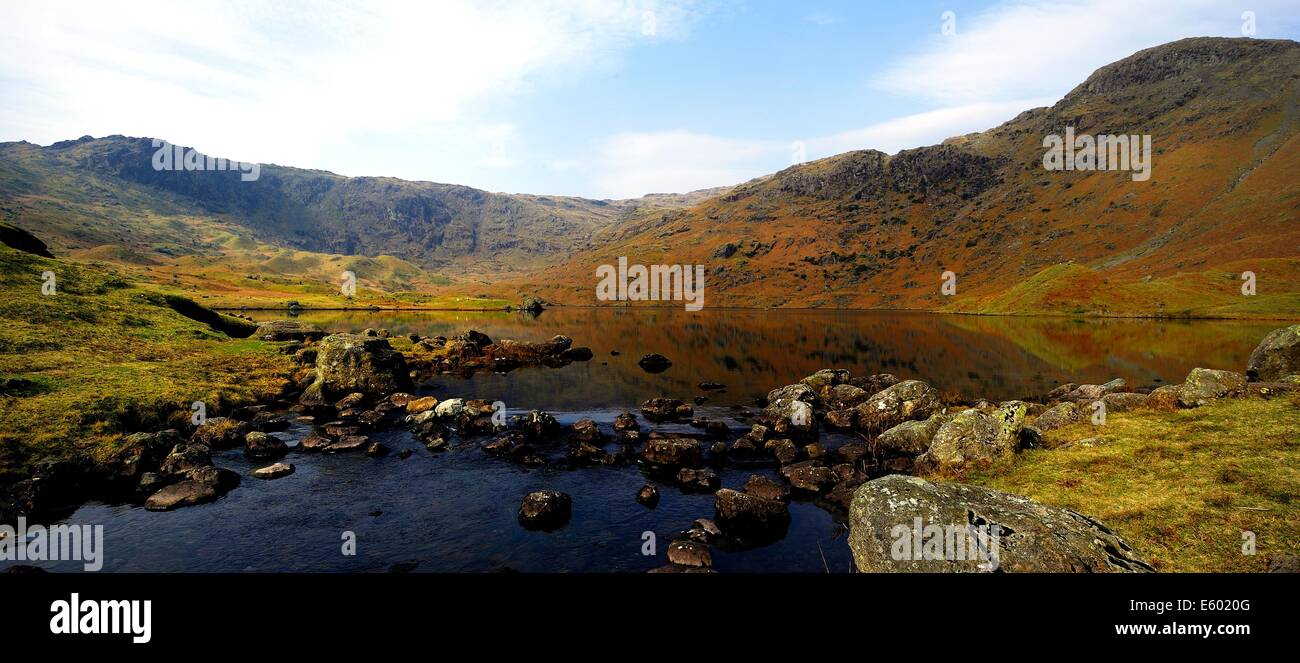 Easedale Tarn and Crags Stock Photo