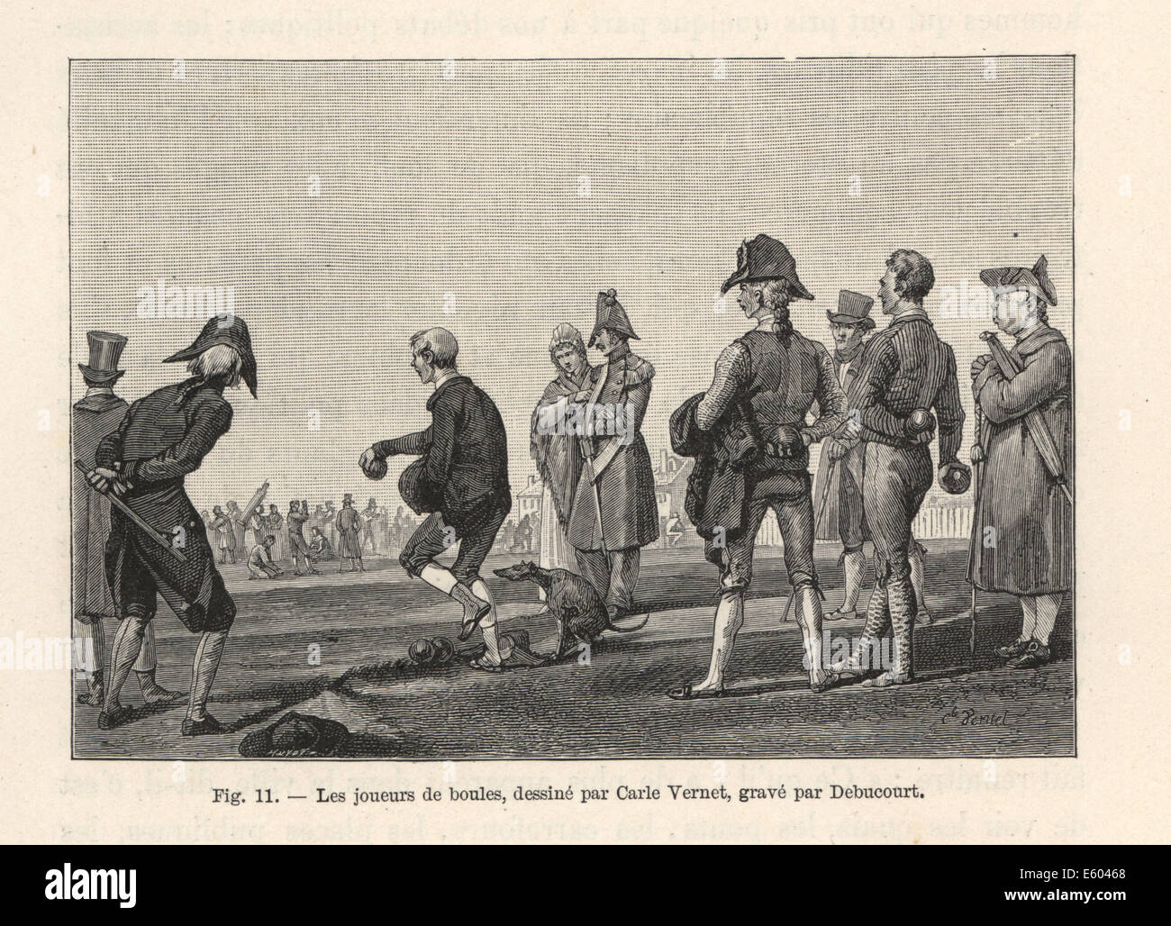 Parisians playing a game of boules, circa 1800. Stock Photo