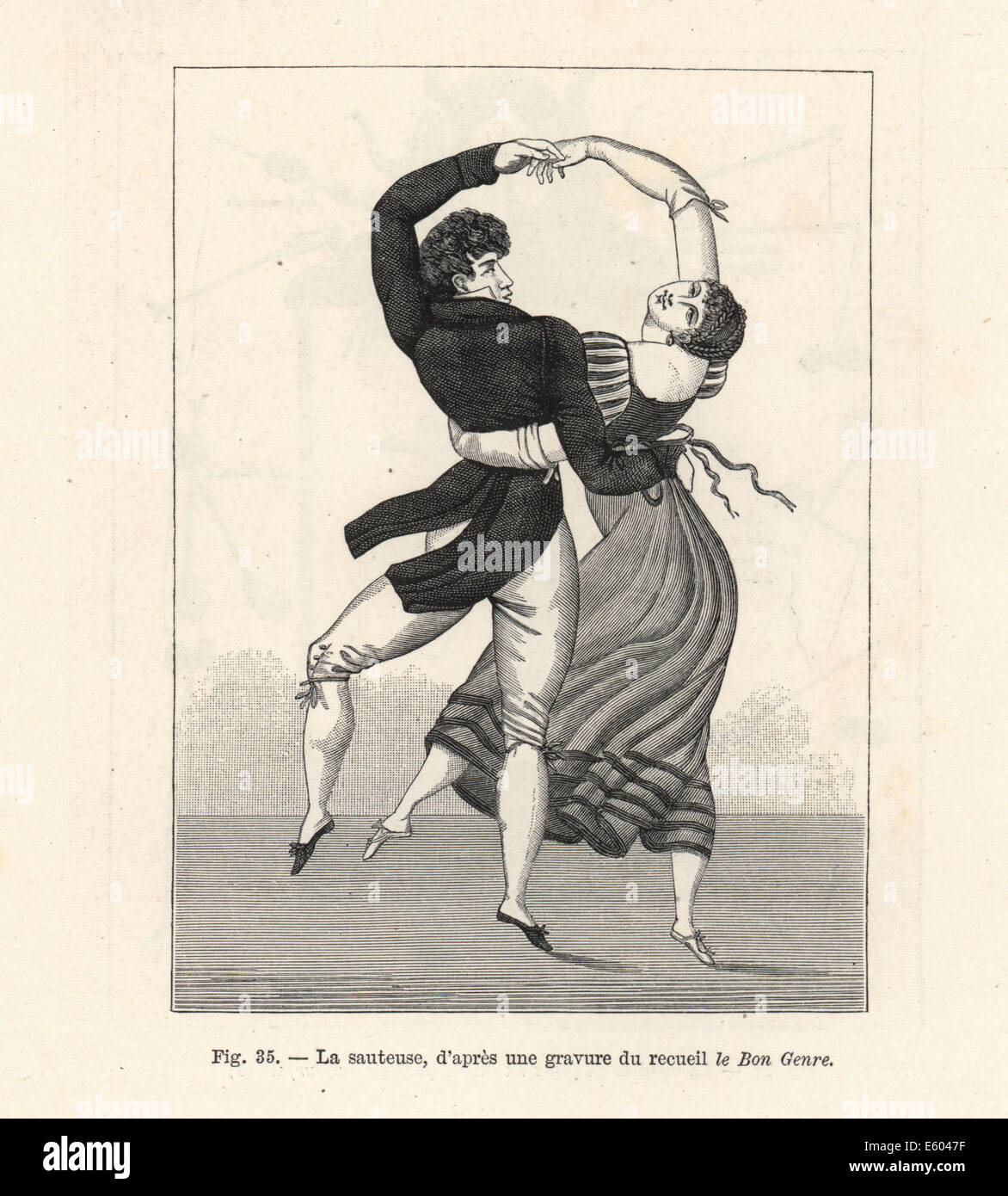 French couple dancing la Sauteuse, a pair dance popular circa 1800. Stock Photo
