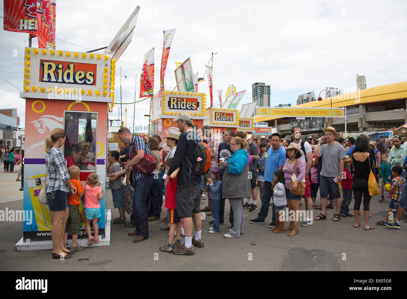 Stampede Ride Queue Lineups to buy tickets for rides at the Calgary Stampede Stock Photo ...