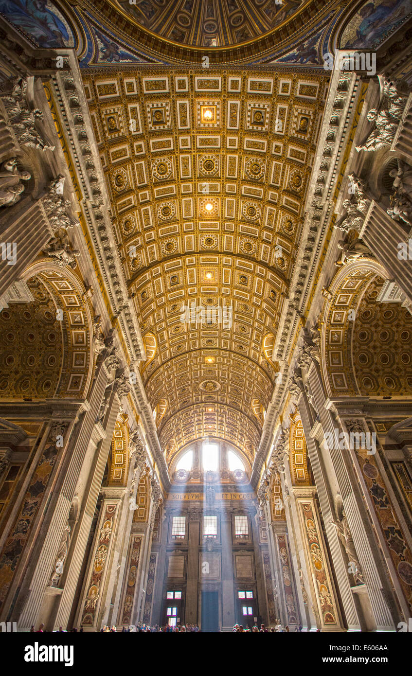 Interior detail of Saint Peter's Basilica-Sun beams Stock Photo