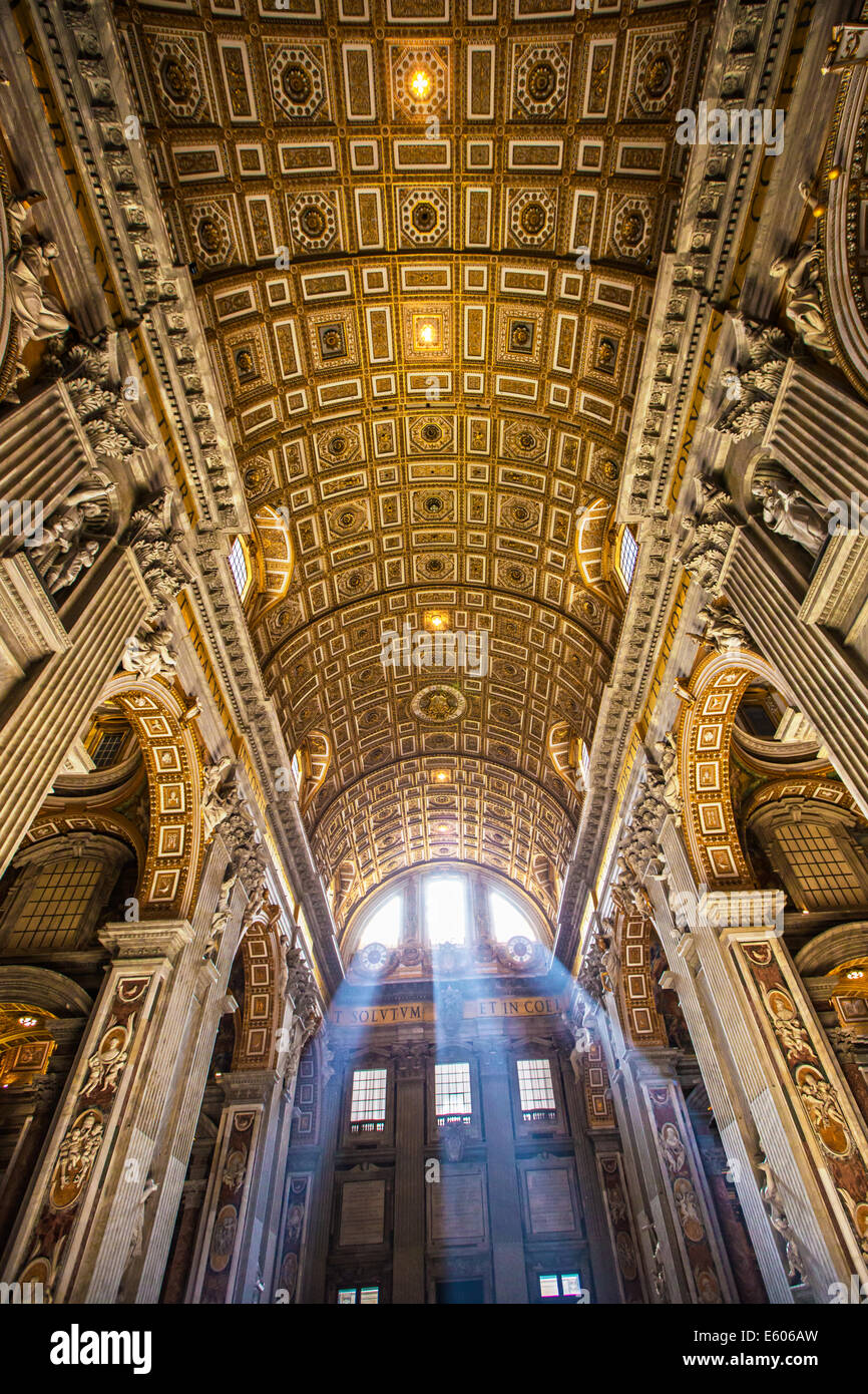 Interior detail of Saint Peter's Basilica-sun beams Stock Photo
