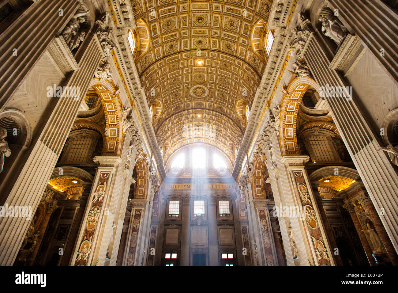 Interior detail of Saint Peter's Basilica-sun beams Stock Photo