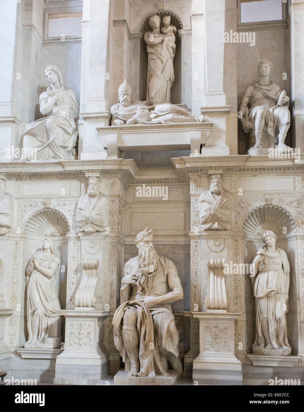 Famous sculptures Moses by Michelangelo, located in San Pietro in Vincoli basilica, Rome,Italy