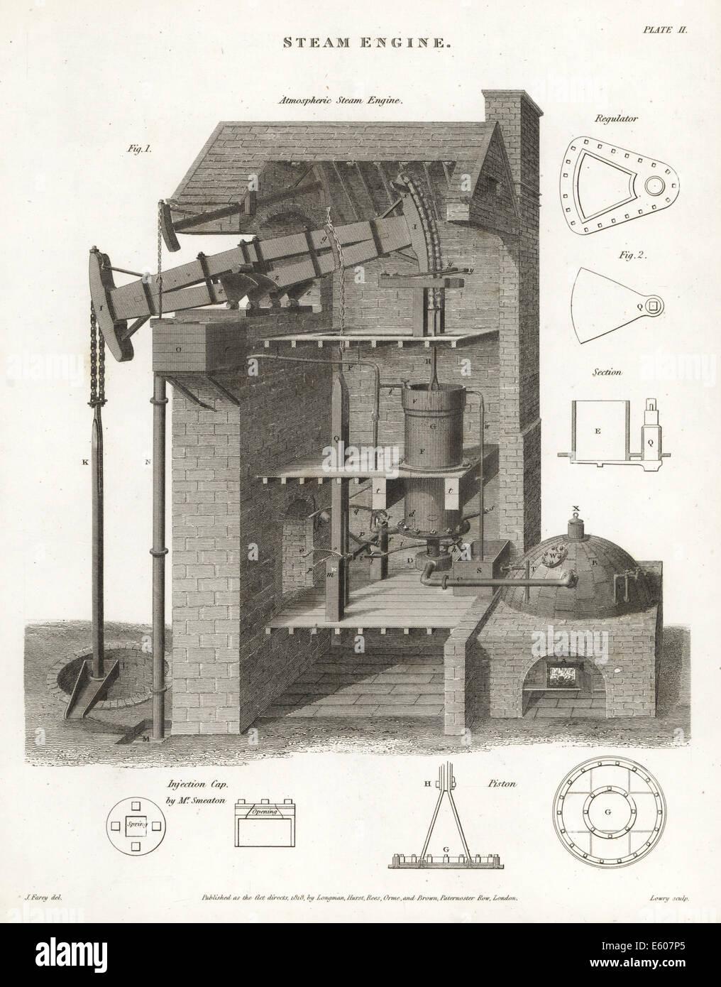 Atmospheric steam engine, elevation, 19th century. Stock Photo