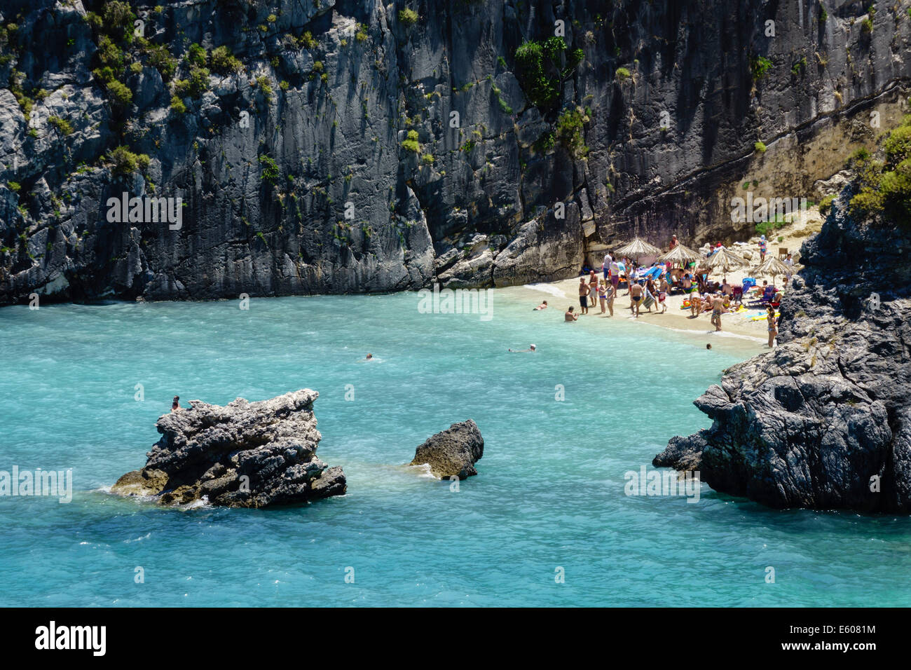 Zante, Greece - Xigia 'sulphur' beach famous for geothermal spring and sulphur smell. Stock Photo