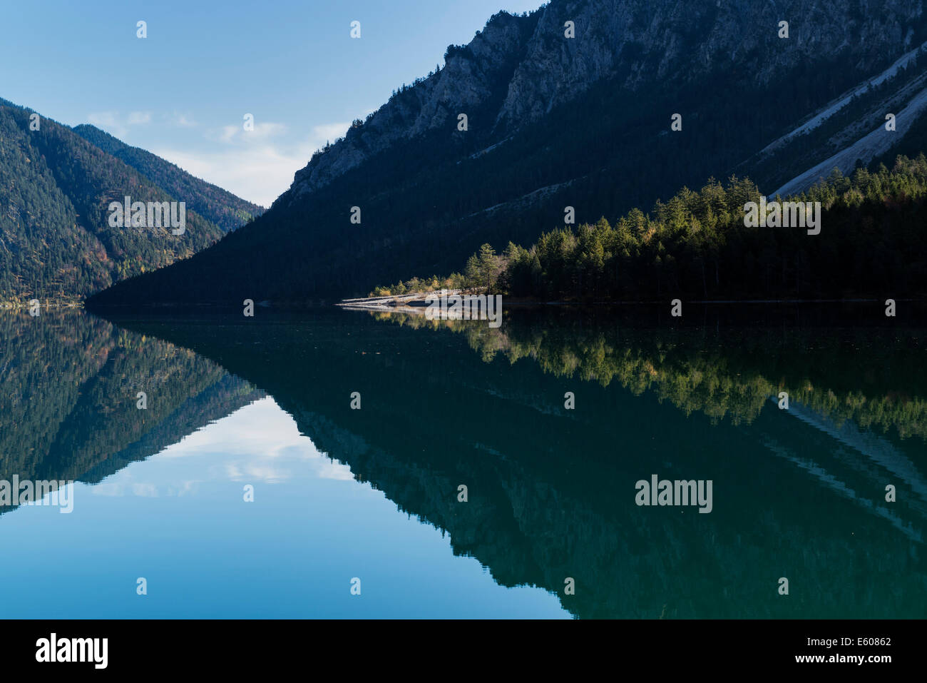 Mountain reflection on Plansee, Tyrol, Austria Stock Photo