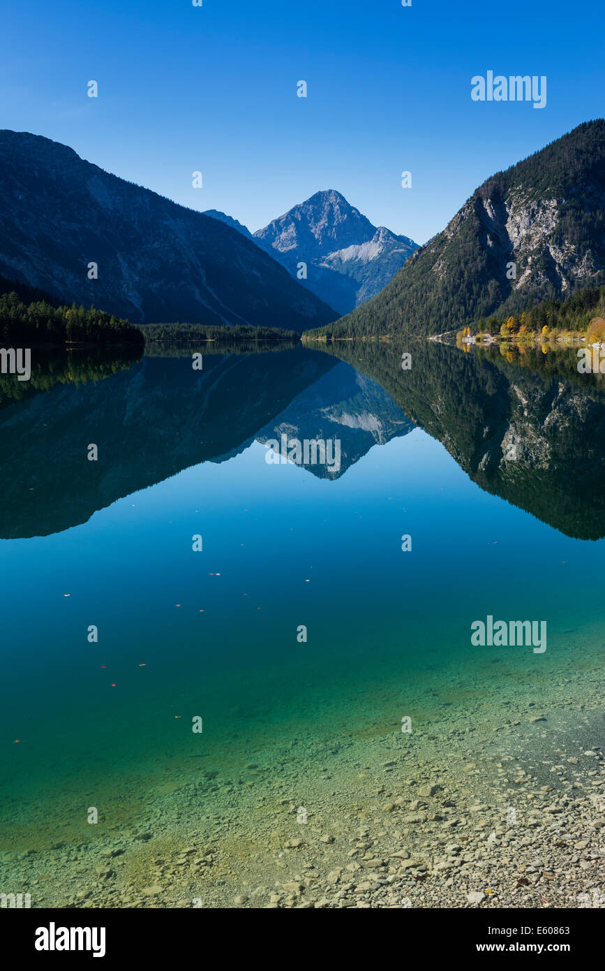 Mountain reflection on Plansee, Tyrol, Austria Stock Photo