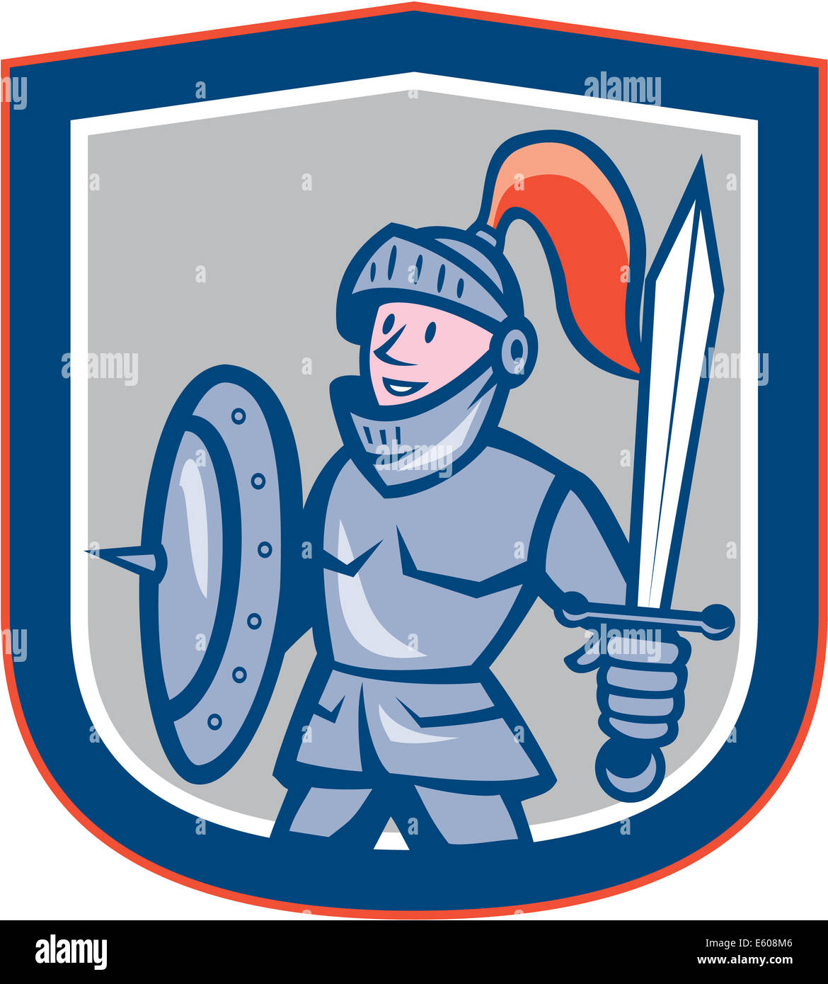 Illustration of knight in full armor with sword and shield facing side ...