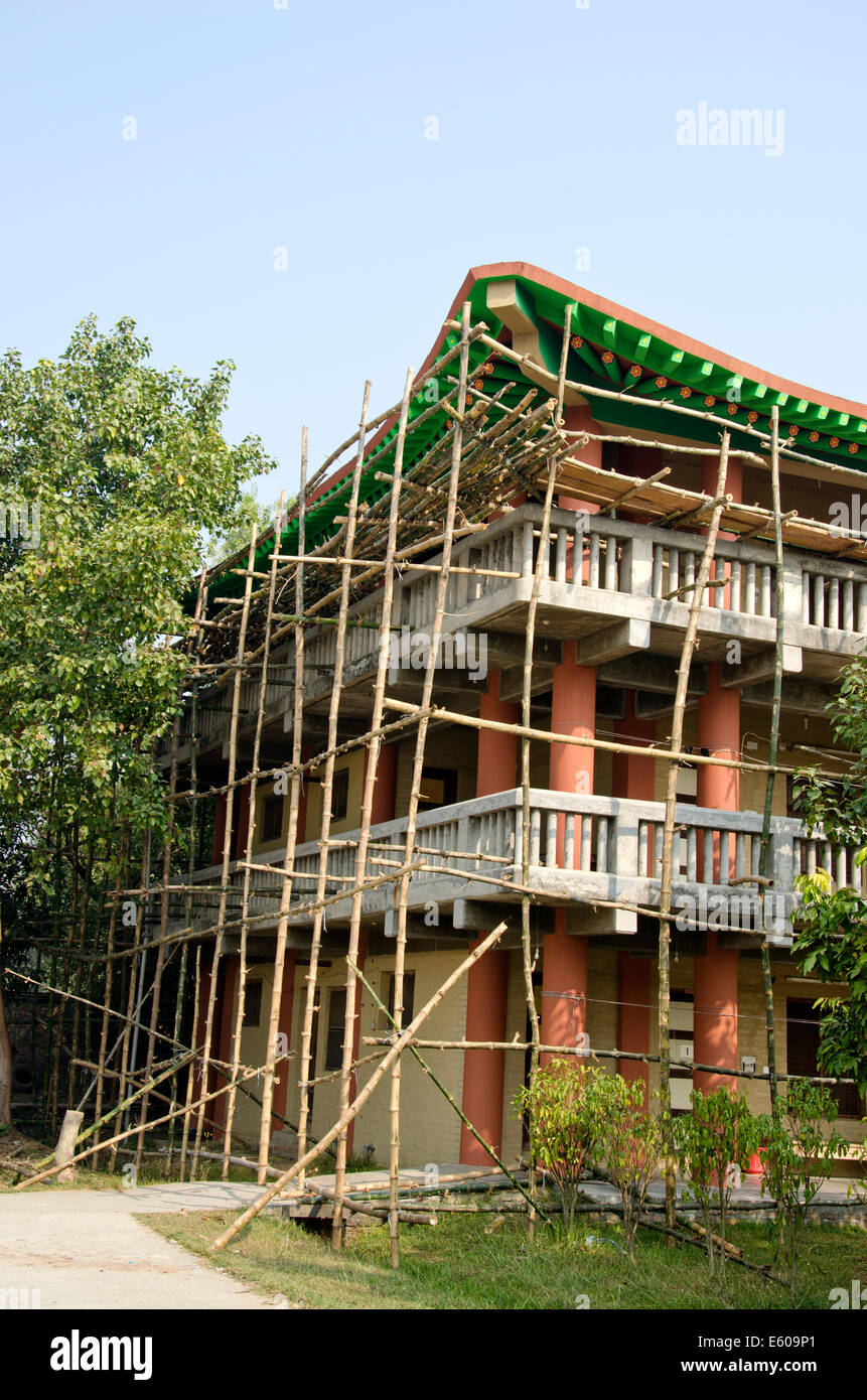 wooden bamboo scaffold in Lumbini new temple, Nepal Stock Photo