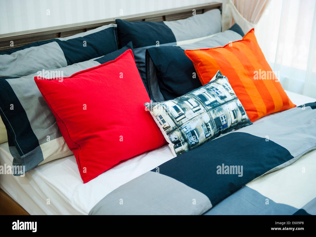 Bed with pillows Stock Photo Alamy