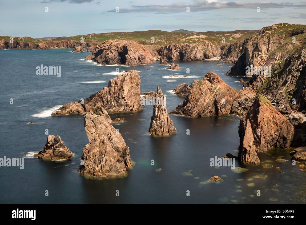 Mangersta or Mangurstadh beach and sea stacks on the Isle of Lewis and Harris, Outer Hebrides, Scotland. Stock Photo