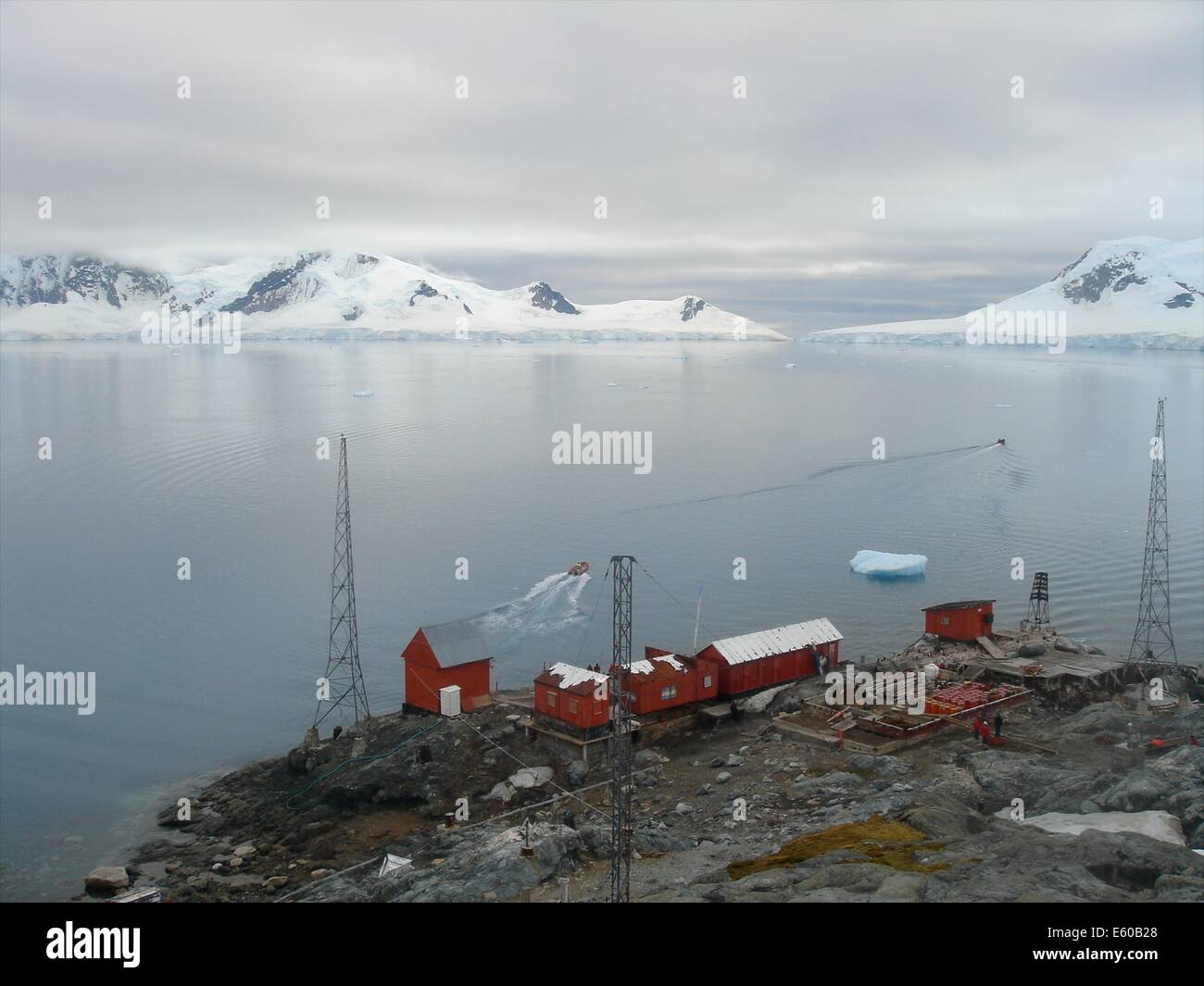 Brown Station, Argentine Antarctic base and scientific research station and home to Gentou penguins on the Antarctic peninsula. Stock Photo