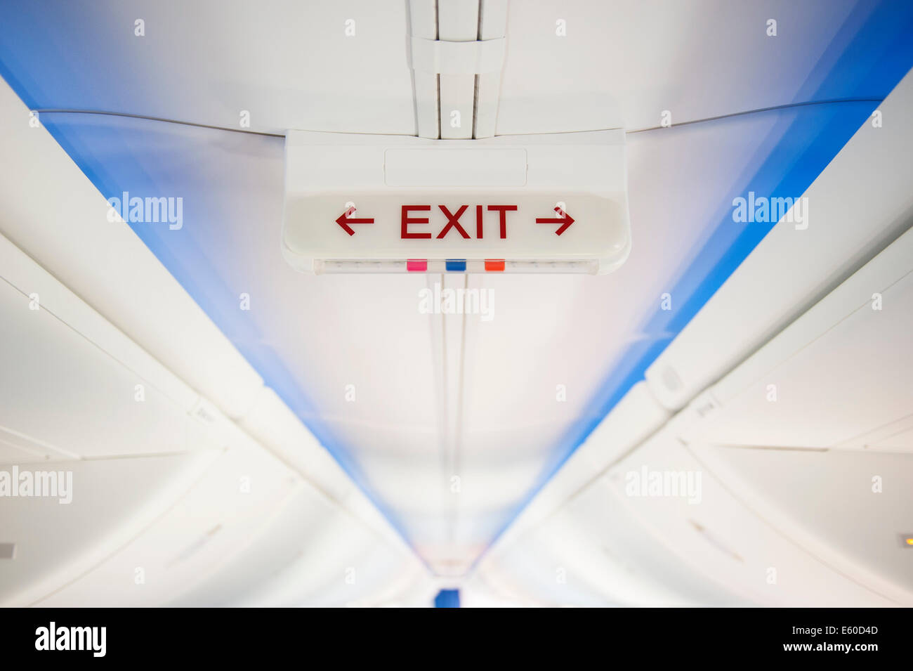 Exit sign in modern jet Stock Photo