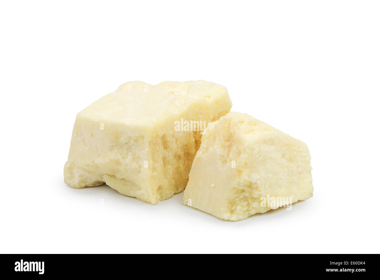 pieces of parmesan isolated on white Stock Photo
