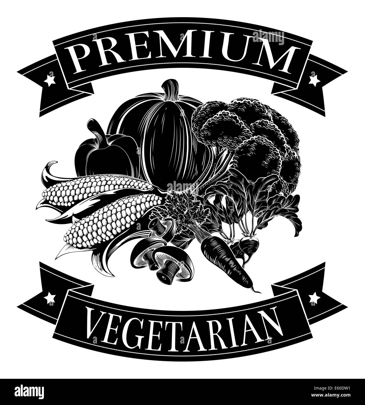 Premium vegetarian food label of fresh vegetables Stock Photo