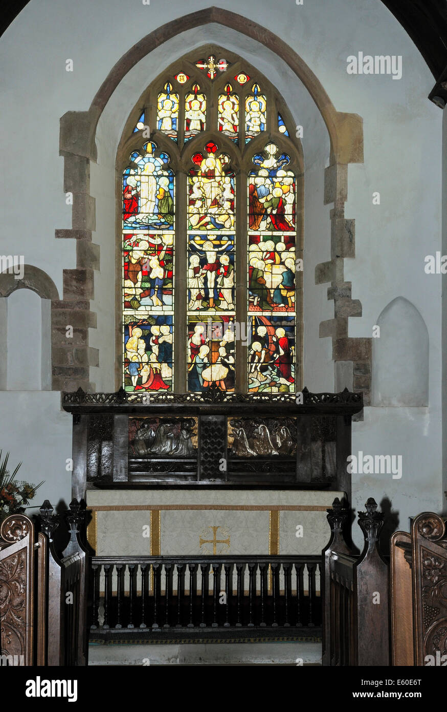 Stained Glass Window & Altar, Church of All Saints, Selworthy, Nr