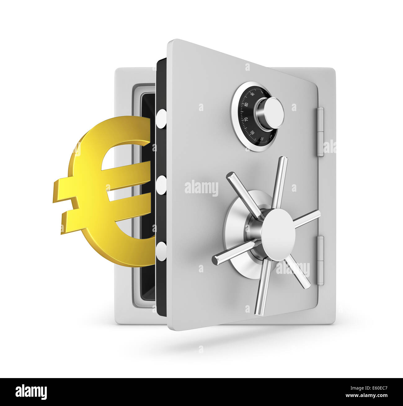 Safe door opened with Euro sign Stock Photo