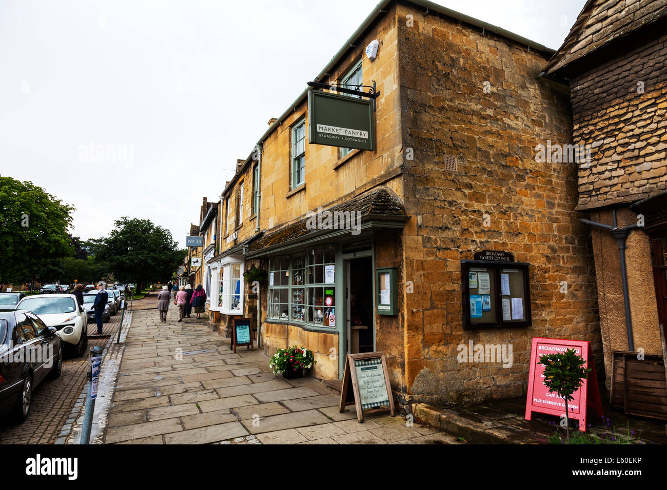 Broadway village street signs shop shops Cotswolds UK England Stock
