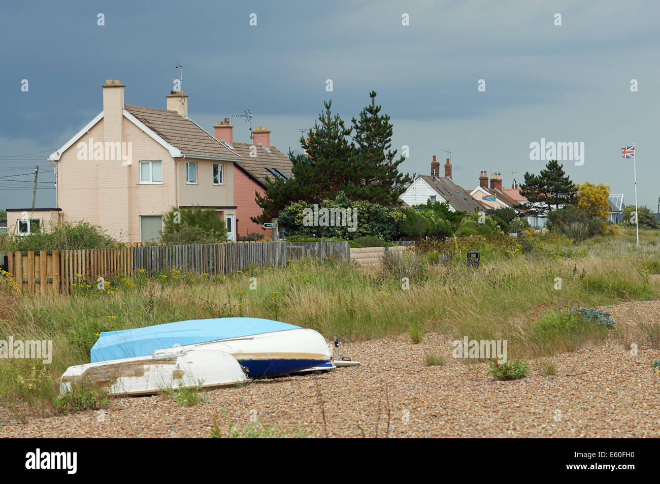 The hamlet of Shingle Street, Suffolk, UK. Stock Photo